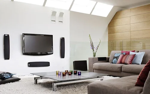 deluxe home theater installation with in wall mounted speakers