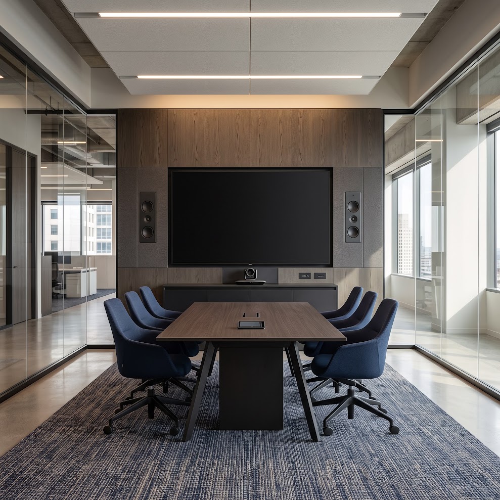 Commercial conference room with display and audio system