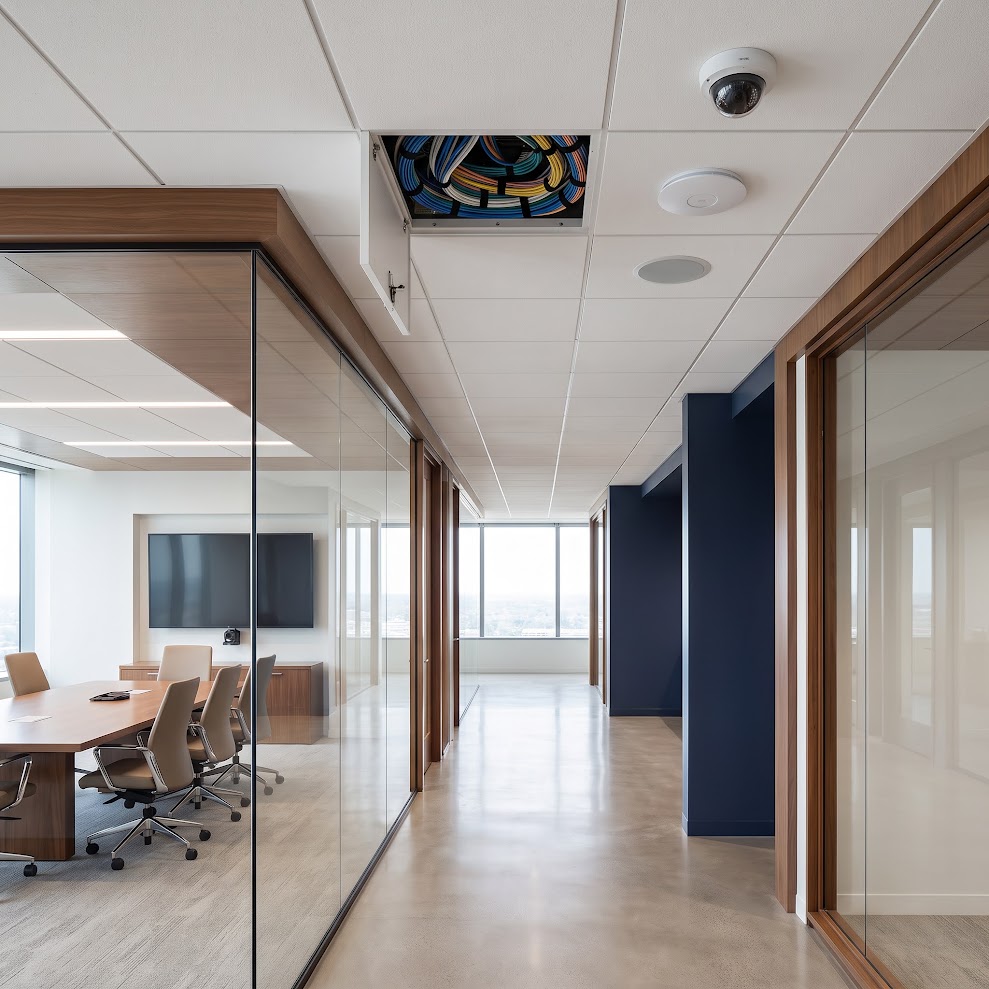 Low voltage cabling above a suspended ceiling