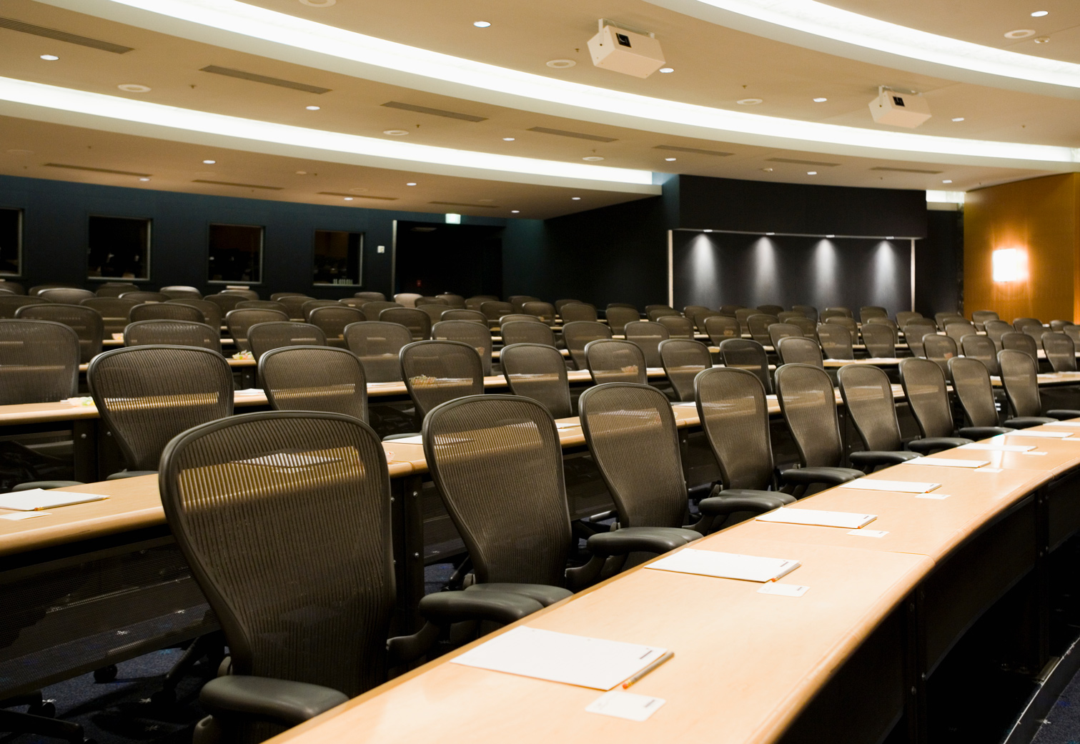 Higher education lecture hall with presentation equipment