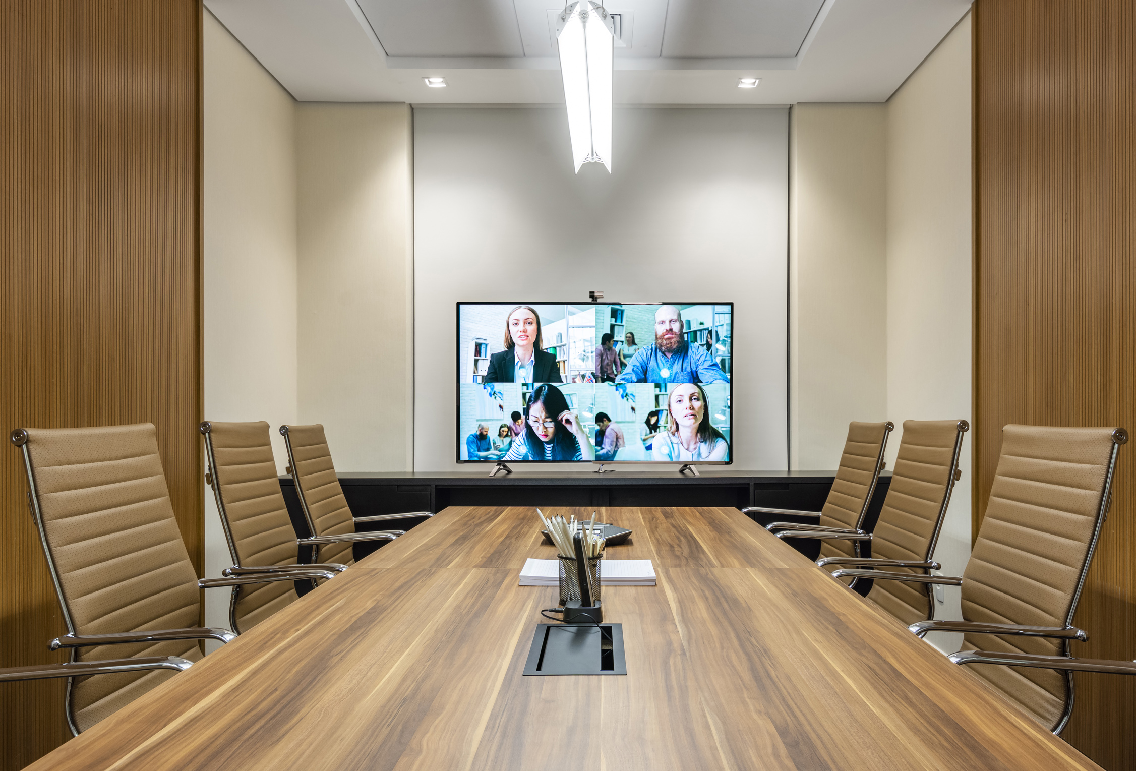 Commercial conference room with video conferencing system